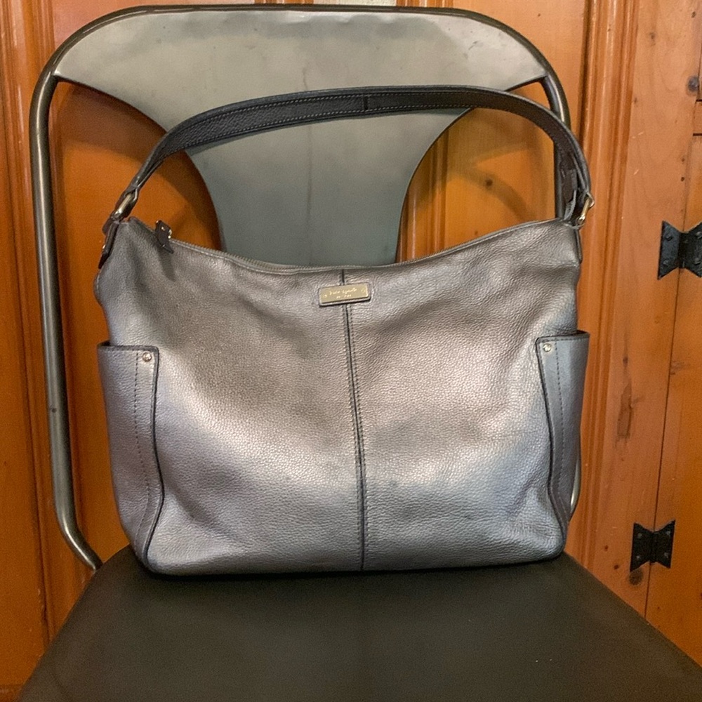 Kate spade. Pewter bucket bag. Medium size bag. Silver tone hardware.